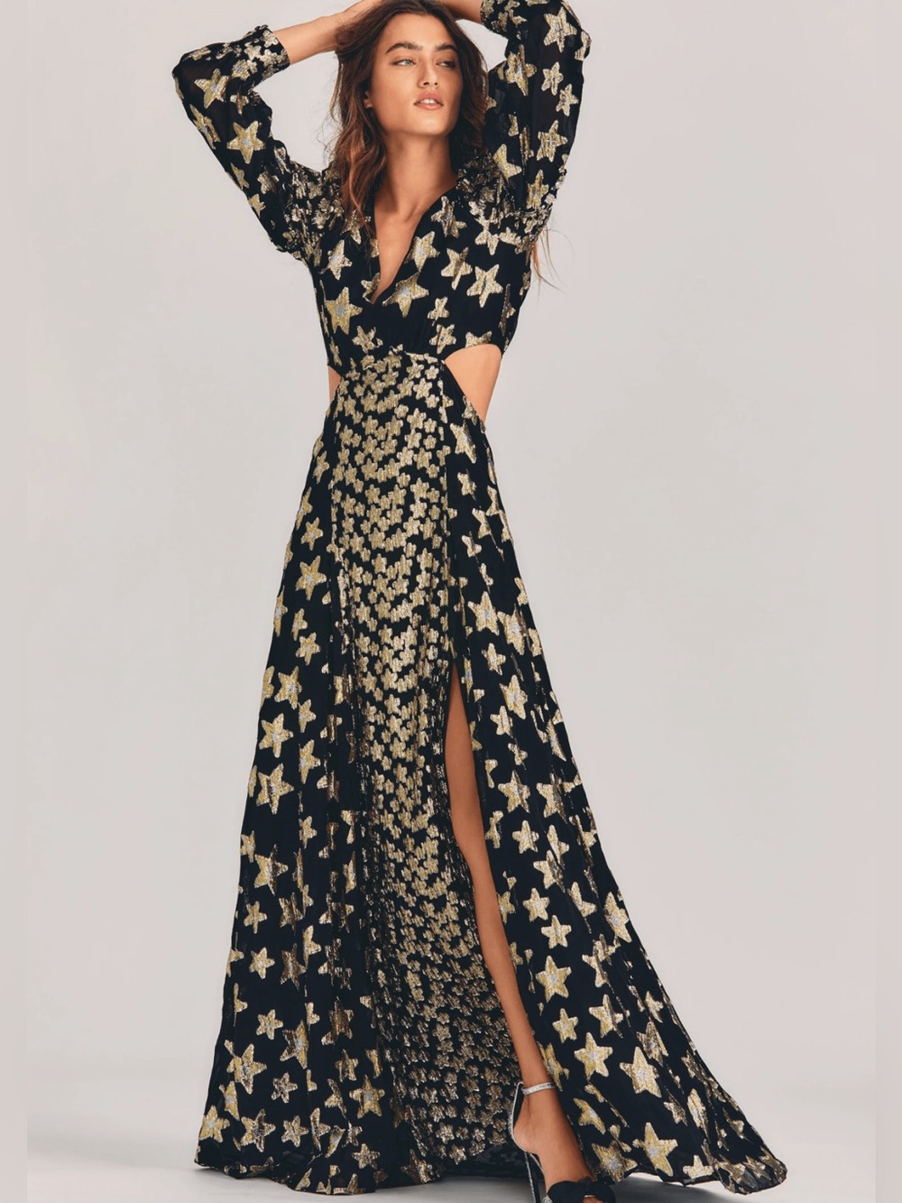 NWT LoveShackFancy Aneesha Black Gold Star Cutout Maxi Dress M
